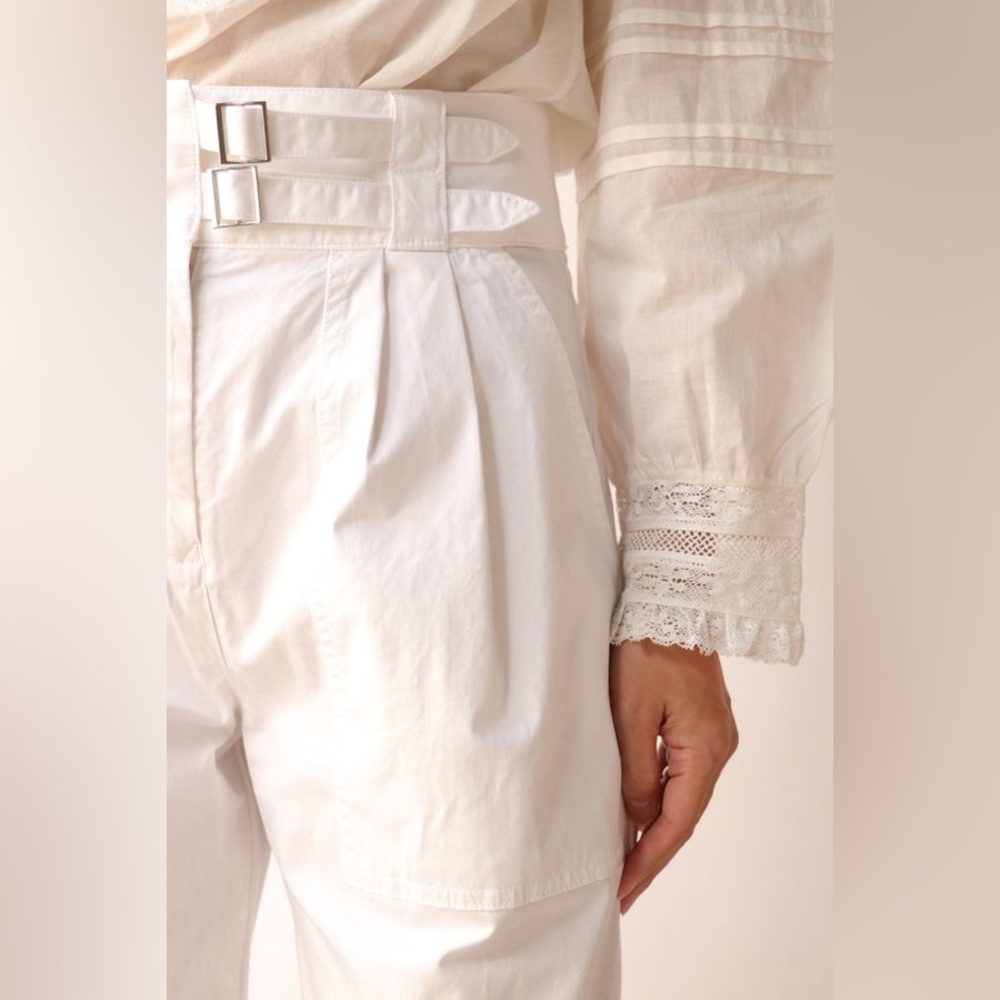 Nili Lotan white cotton Dallas belted pleated pants - Picture 3 of 9